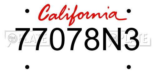 77078N3 California License Plate