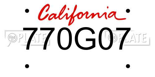 770G07 California License Plate