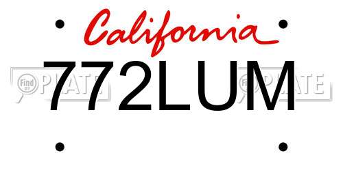 772LUM California License Plate
