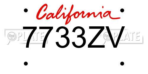 7733ZV California License Plate