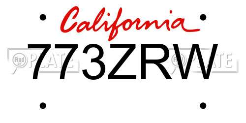 773ZRW California License Plate