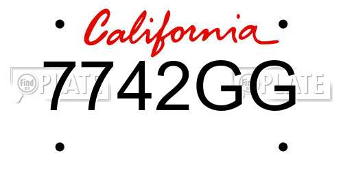 7742GG California License Plate