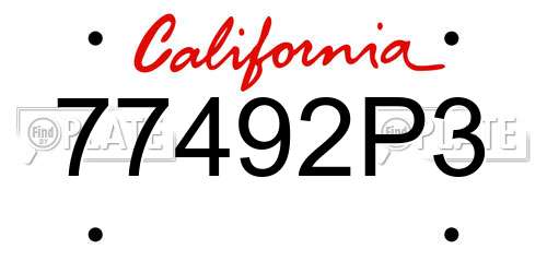 77492P3 California License Plate