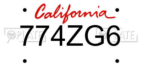 774ZG6 California License Plate