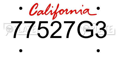 77527G3 California License Plate