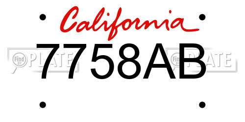 7758AB California License Plate