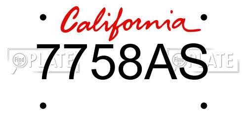 7758AS California License Plate
