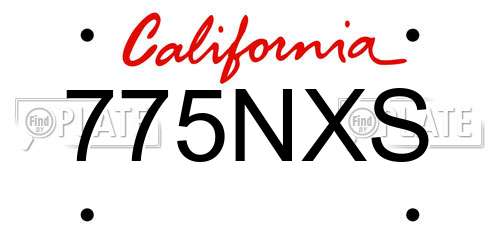 775NXS California License Plate
