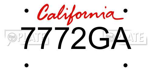 7772GA California License Plate