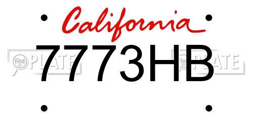7773HB California License Plate