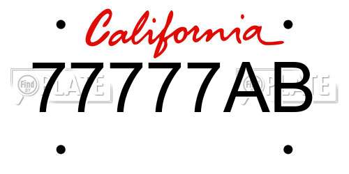 77777AB California License Plate