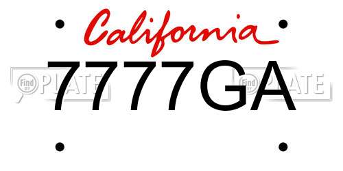 7777GA California License Plate