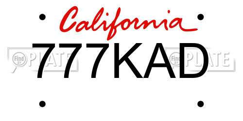 777KAD California License Plate