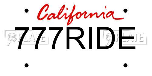 777RIDE California License Plate
