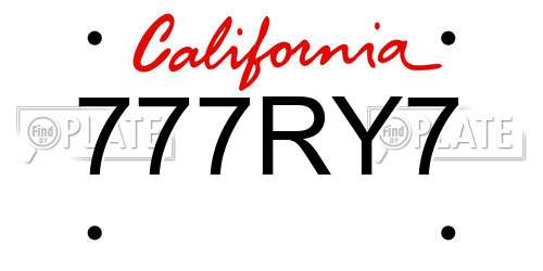 777RY7 California License Plate