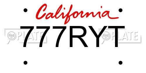 777RYT California License Plate