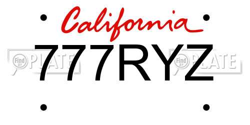 777RYZ California License Plate