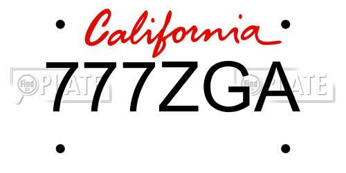 777ZGA California License Plate