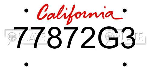 77872G3 California License Plate