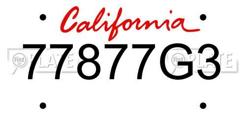77877G3 California License Plate