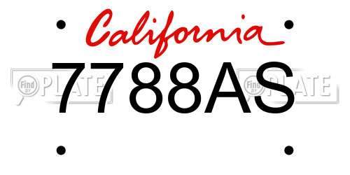7788AS California License Plate