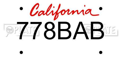 778BAB California License Plate