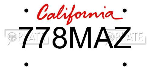 778MAZ California License Plate