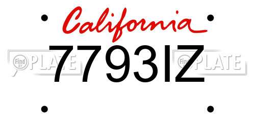 7793IZ California License Plate