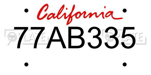 77AB335 California License Plate