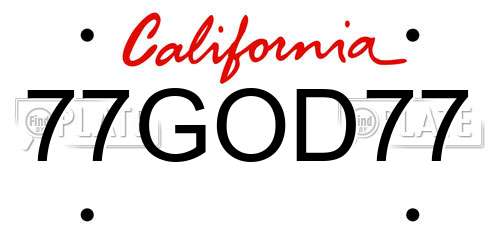 77GOD77 California License Plate