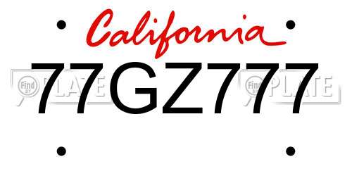 77GZ777 California License Plate