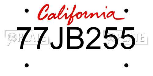 77JB255 California License Plate