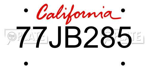 77JB285 California License Plate