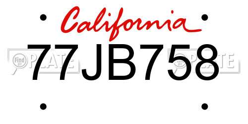 77JB758 California License Plate