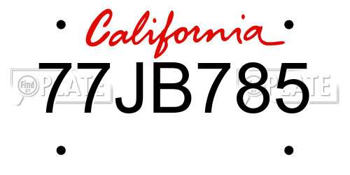 77JB785 California License Plate
