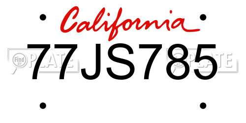77JS785 California License Plate