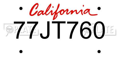 77JT760 California License Plate