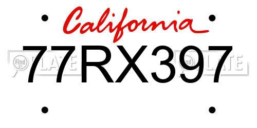 77RX397 California License Plate