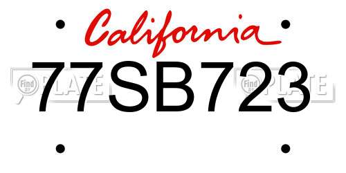 77SB723 California License Plate