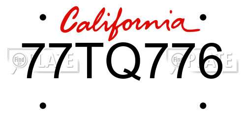 77TQ776 California License Plate