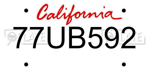 77UB592 California License Plate