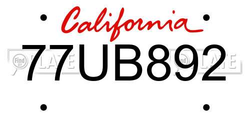 77UB892 California License Plate