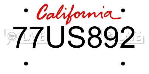 77US892 California License Plate