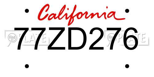 77ZD276 California License Plate