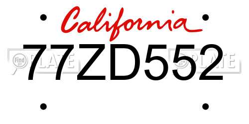 77ZD552 California License Plate