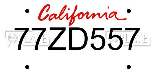 77ZD557 California License Plate