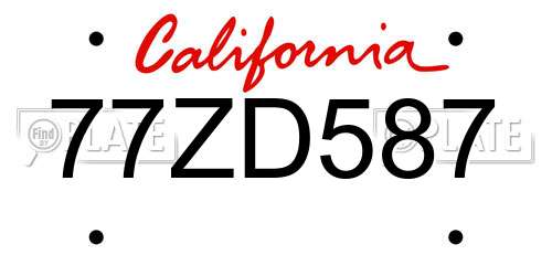 77ZD587 California License Plate