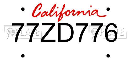 77ZD776 California License Plate
