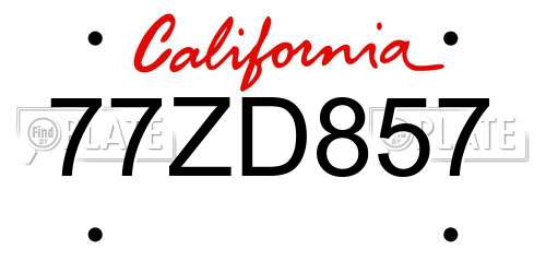 77ZD857 California License Plate