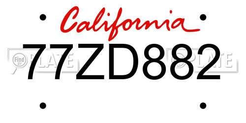 77ZD882 California License Plate